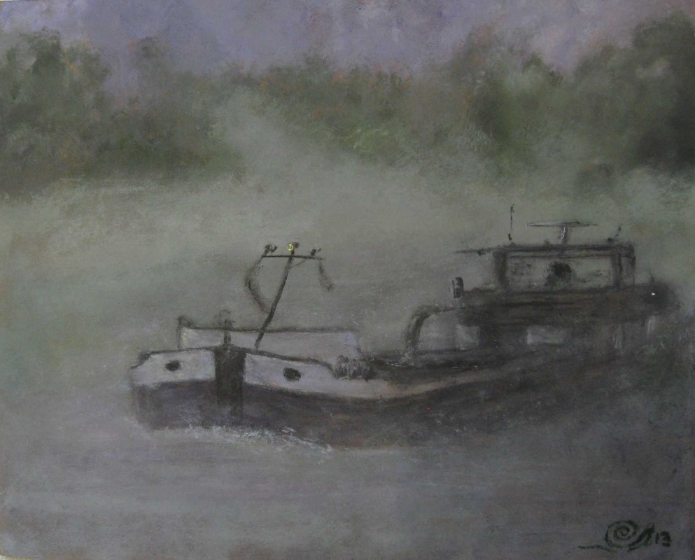 schip in het wilhelminakanaal. met mist