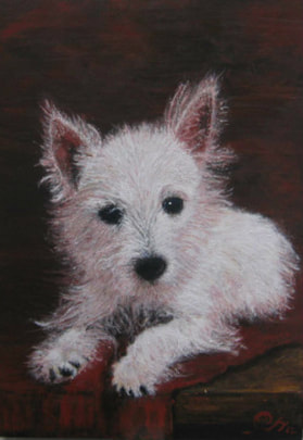 Pink hondenportret, schilderij, els keldermans.wand